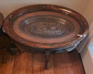 Victorian Carved Walnut Coffee Tables with Glass Top