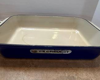 Le Creuset Cobalt Blue Enameled Cast Iron Set with Round Dutch Oven, Rectangular Baking Dish, and Grill Pan