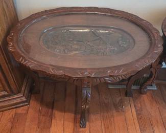 Victorian Carved Walnut Coffee Tables with Glass Top