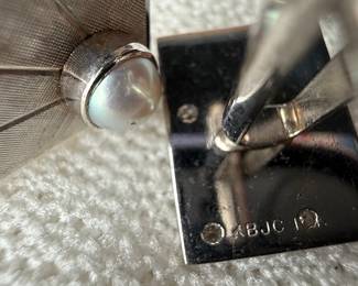 Men's Sterling Silver & Pearl Cufflinks with Diamonds