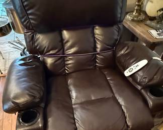 Brown Faux Leather Power Lift Recliner with Heat and Massage