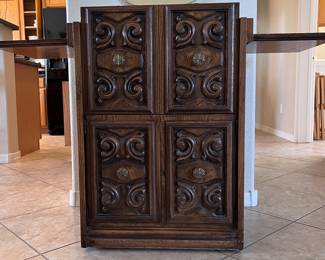 Vintage 1970's Bar Cabinet (Mediterranean, Spanish Revival Style)