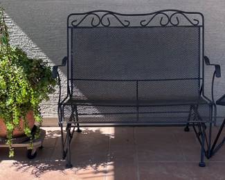 Glider, End Table, Elephant Plant live