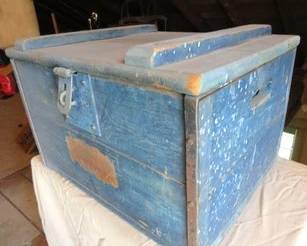 blue paint utility box with lining