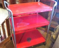 MCM bar kitchen cart in red paint