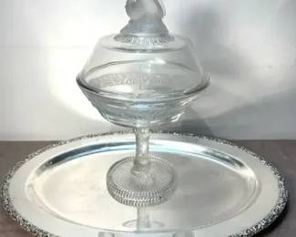 Antique "Love Birds" Glass Compote
