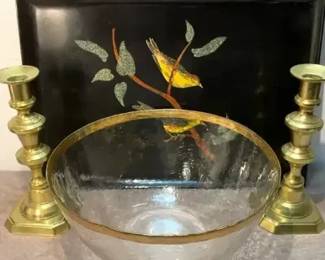 Antique Brass Candlesticks & Other Decor