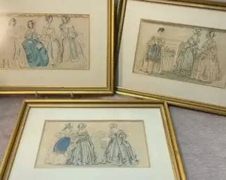 Antique Etching Print Godey's Fashions