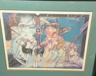1980s Amy Burnett Lithograph "Hunters Faded Time Circle"