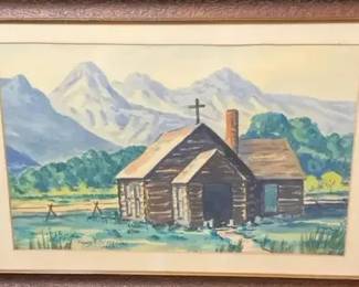 1965 Harry A. Otterberg Watercolor "Chapel Of The Transfiguration, Jackson, WY"
