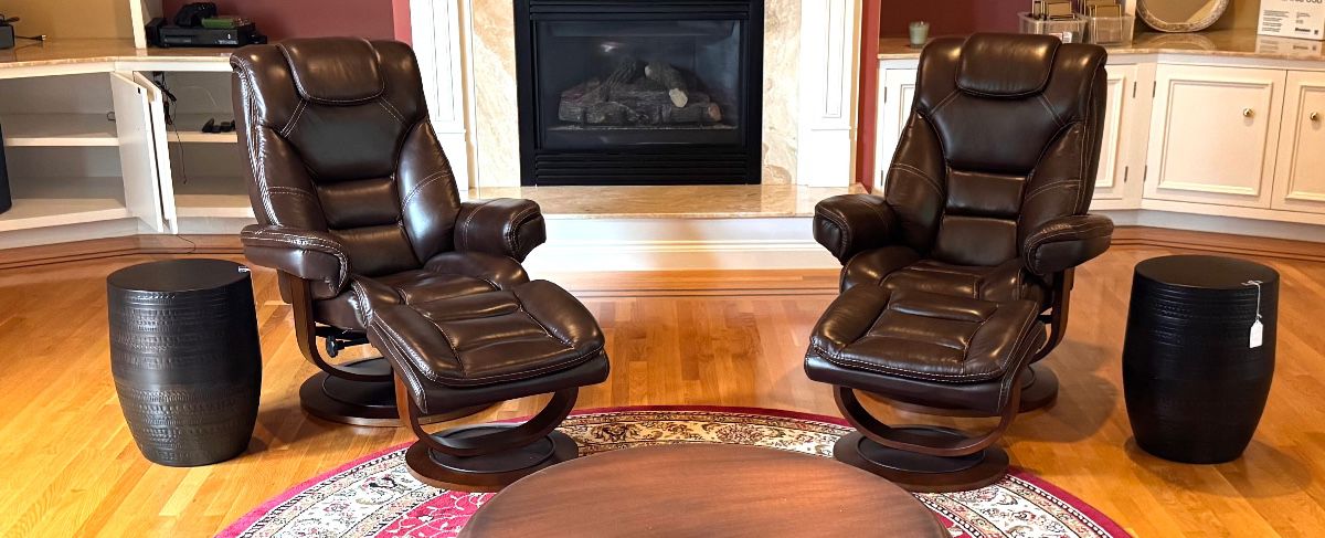 Leather reclining chairs and ottoman by Timberland Co.