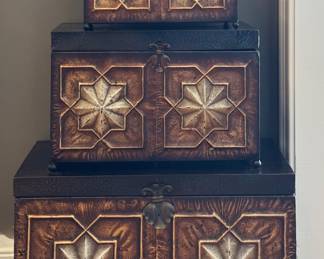 Set of 3 large tin decorative storage boxes