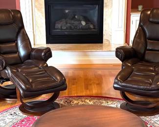 Leather reclining chairs and ottoman by Timberland Co.