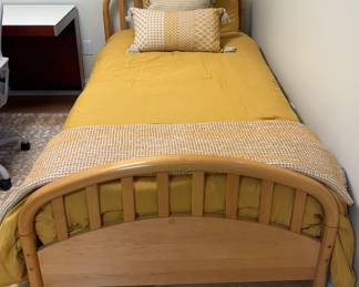 Twin bed, light wood