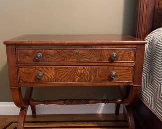Ethan Allen 2 drawer cross leg night stand, burlwood, Townhouse collection