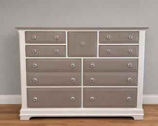 Vaughn Basset 9 Drawer dresser, gray & white