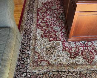 Home Decorators rug, 8 X 10 burgundy with black border