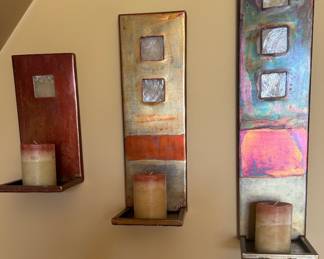 Set of 3 metal art wall candle holders