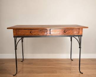 Writing desk with drawers and iron legs