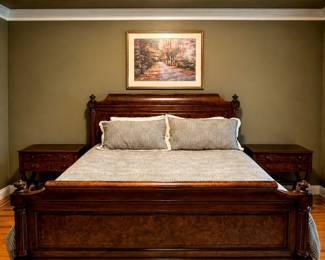 Ethan Allen King sleigh bed, Burlwood,Townhouse collection