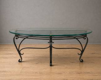 Iron demi table with glass top