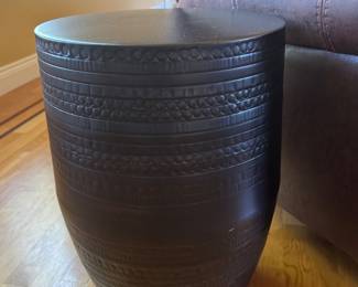 Small round barrel style metal side table (2 available)