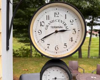 Grand Central outdoor hanging clock/thermometer