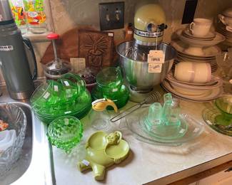 Avocado Green KitchenAid Mixer, Vintage Glassware 