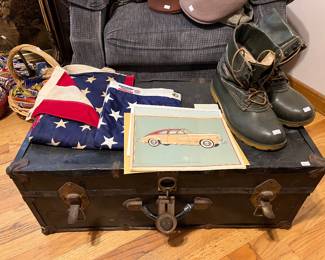 American Flag, Vintage Trunk, Boots 