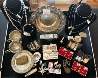 Sterling Jewelry, Macintosh Computer Pin, 18k Religious Pendant, Sterling Rose Pendant, Mosaic Flower Pin, Philmont Belt Buckle, Ornate Plates  