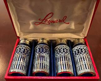Set of vintage Leonard art deco-style salt and pepper shakers.