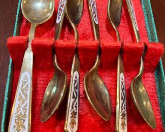 Vintage set of spoons from Siam, with enamel inlay.