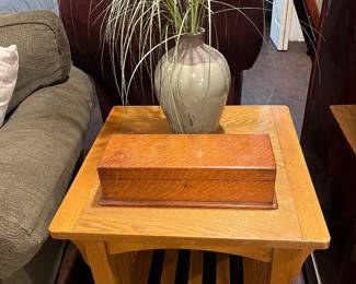 Second of two matching Mission- or Craftsman-style oak end tables.