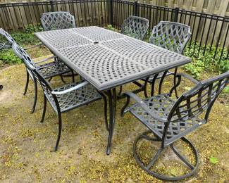 Seven-piece metal patio set.