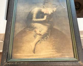 Vintage framed print of symbolist painting, “Hope,” by George Frederic Watts.