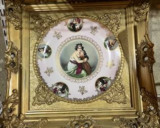 Vintage framed German decorative wall plate decorated with an image of a mother and child.