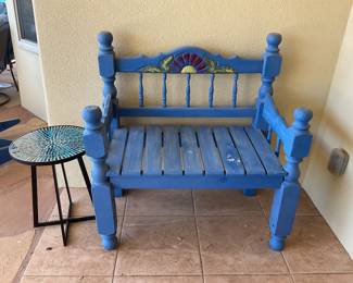 Wooden blue bench-40x23x42