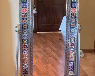 Mexican tin mirror with Talavera tiles-25x65