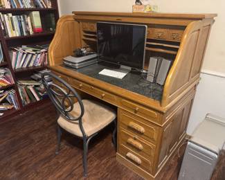 Computer, desk, chair, scanner