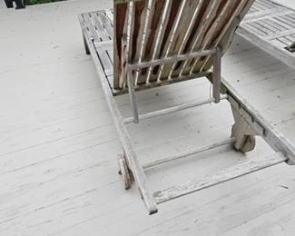 Pair of Solid Teak Outdoor Chaise Lounge Chairs with Wheels