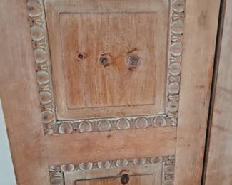 Rustic Carved Wood 4-Panel Folding Room Divider