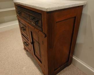 Antique Wood Washstand with Marble Top