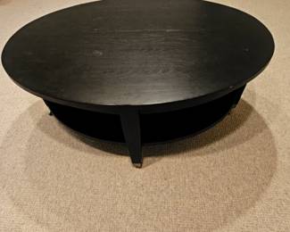 Modern Oval Dark Wood Coffee Table w/ shelf