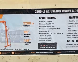 2025 Landhonor LHR-AGC2200 2200-LB Adjustable Height All-Stell Gantry Crane, Unused 