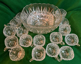 Lot 57: 18-pc Crystal Punch Bowl/Cups