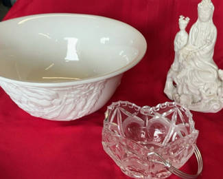 Lot 10: White Ceramic Large Bowl, Chinese Figurine