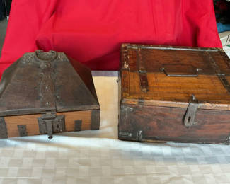 Lot 1: Antique Wood Money Lenders Chests