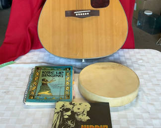 Lot 2: Fender Standard Guitar, Frame Drum, Music Book