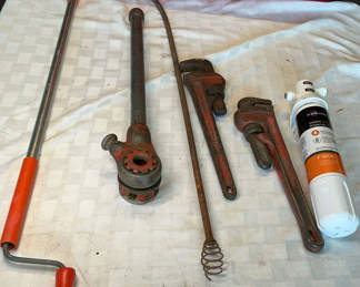 Lot 70: Pipe Wrenches and Plumbing Tools with Water Filter Cartridge