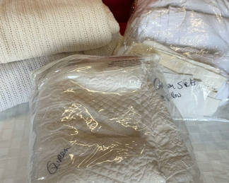 Lot 20: Two Queen Size White Sheets Sets, Two Blankets
